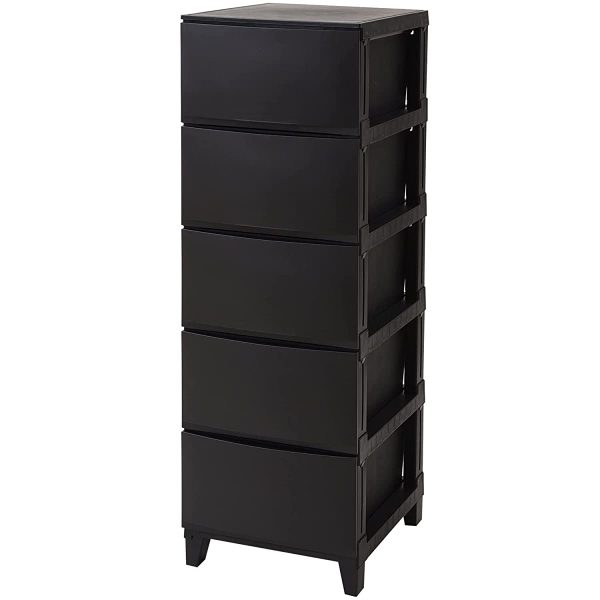Sanka RSD-S345YABK 5-Tier Chest, Made in Japan, Slim, (W x D x H) 13.4 x 16.5 x 42.1 inches (34 x 42 x 107 cm), Closet Storage, Non-Slip, Exclusive Net Color (Black) Fashion