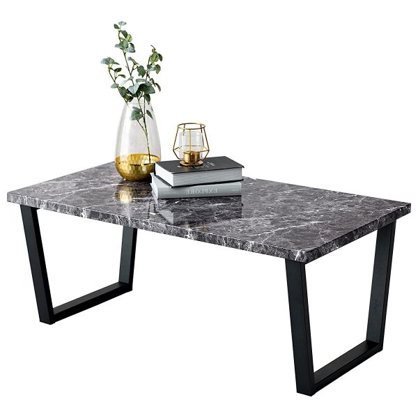 Hagiwara LT-4395MBK Low Table, Center Table, Desk, Marble Style Top x Steel Legs, Thick, Modern, Living Room, Sofa Table, Width 35.4 inches (90 cm), Depth 17.7 inches (45 cm), Height 12.6 inches (32 cm), Black, Heavy Duty Hot on Sale