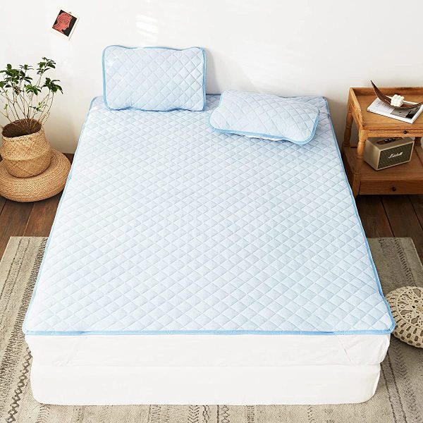 Sanko 201741-0003 Fluffy Rayon Pile Bed Pad, Flexible Texture, All Seasons, Moisture Wicking, Washable, Elastic Corners, Easy to Install, Queen, Blue For Cheap