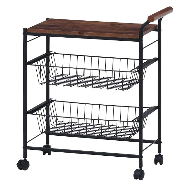 Fuji Boeki 14662 Kitchen Wagon, Kitchen Rack, Height 24.2 inches (61.5 cm), Brown, Black, Storage Basket with Casters Hot on Sale