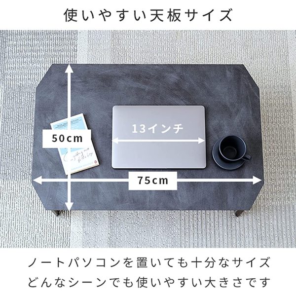 Doshisha FTL7550-MW Low Folding Table, Center Table, White, Width 29.5 x Depth 19.7 x Height 12.6 inches (75 x 50 x 32 cm), Stylish, Marble Pattern, Marble White Online Hot Sale - Image 3
