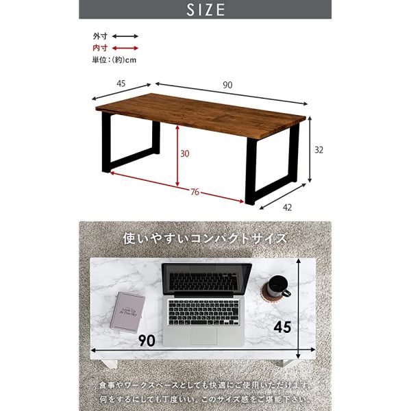 Hagiwara LT-4394MBK Low Table, Center Table, Desk, Marble Top and Steel Legs, Stylish, Modern, Living Room, Sofa Table, Width 35.4 inches (90 cm), Depth 17.7 inches (45 cm), Height 12.6 inches (32 cm), Black, Durable Online Sale - Image 2