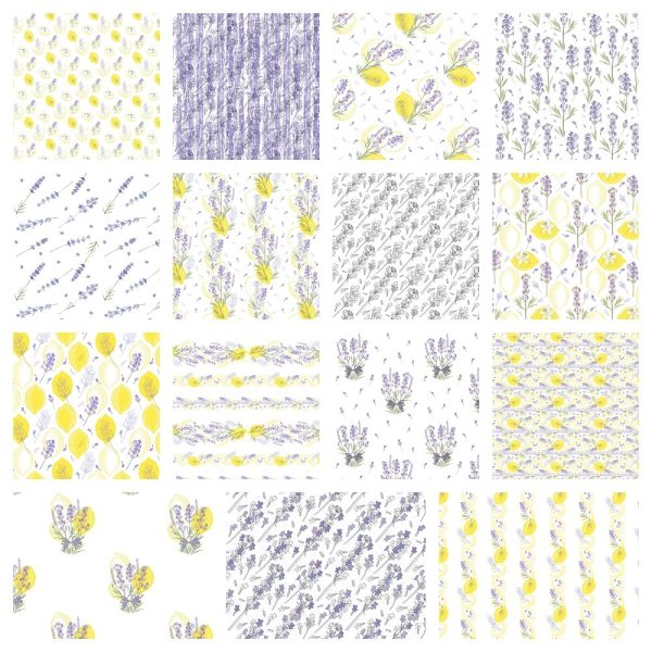 Lovely Lavender & Lemons Fabric Collection - 1 2 Yard Bundle For Sale