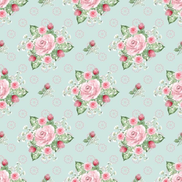 Tea Time Floral Bouquets Fabric - Blue Discount