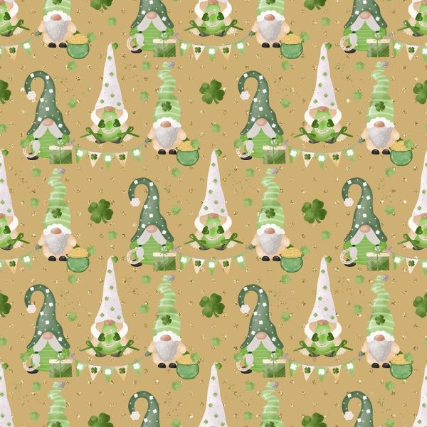 St Patrick s Day Gnomes Fabric - Tan Hot on Sale