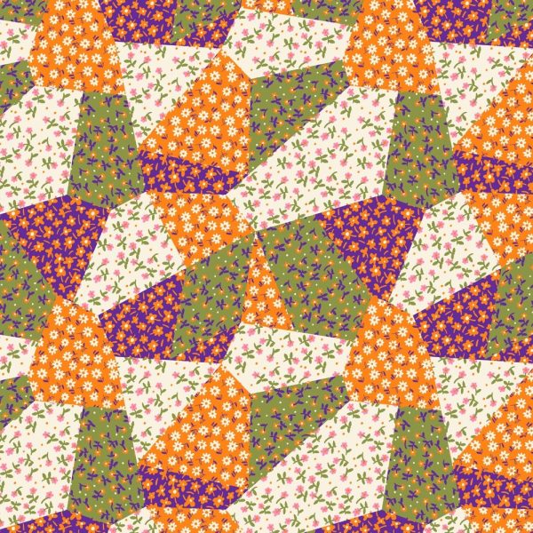 Patchwork Daisies Fabric - Orange Sale