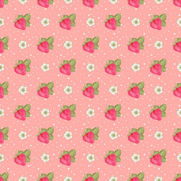 Strawberries on Dots Fabric - Pink Sale