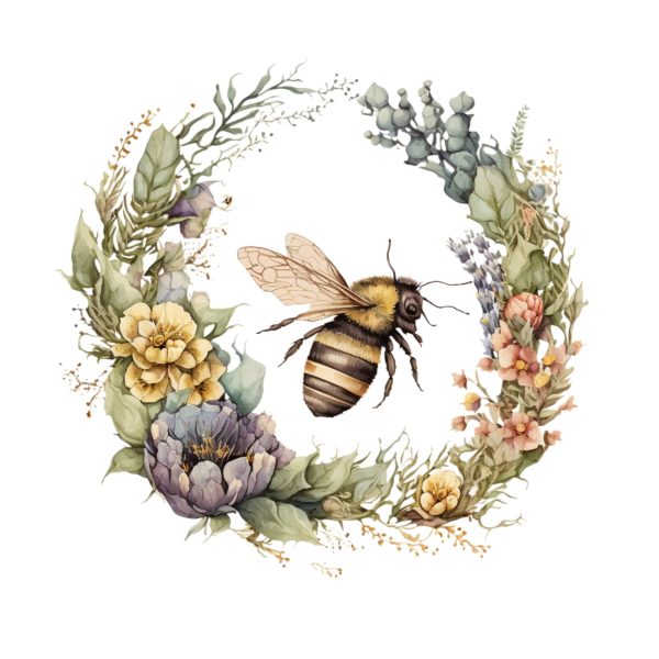 Vintage Bee Wreath Fabric Panel Supply